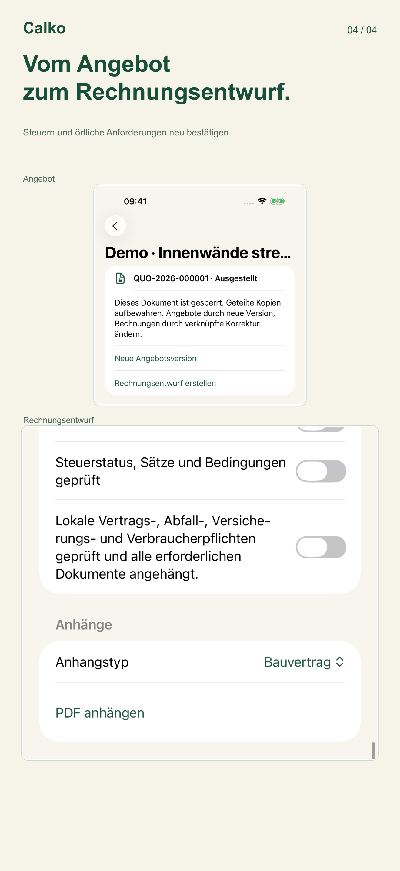 Angebot zum Rechnungsentwurf